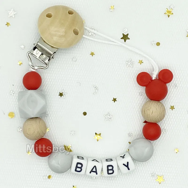 Free Handmade Personalized Name Baby Pacifier Clips Chains Silicone Beads Teether Teething Toys Dummy Holder Pacifier Chain Gift