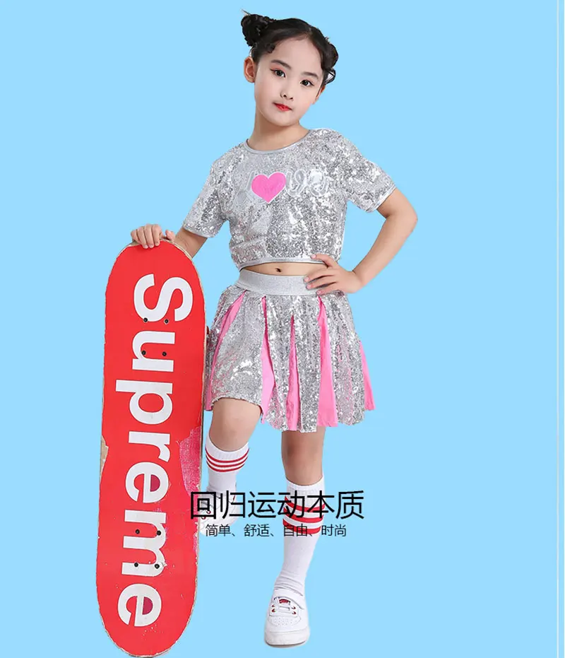 Girl Jazz Dance Costumes Kid Stage Dancing Sparkling Sequin Hip Hop for Girls Modern Ballroom Dance Child Cheerleading Costume