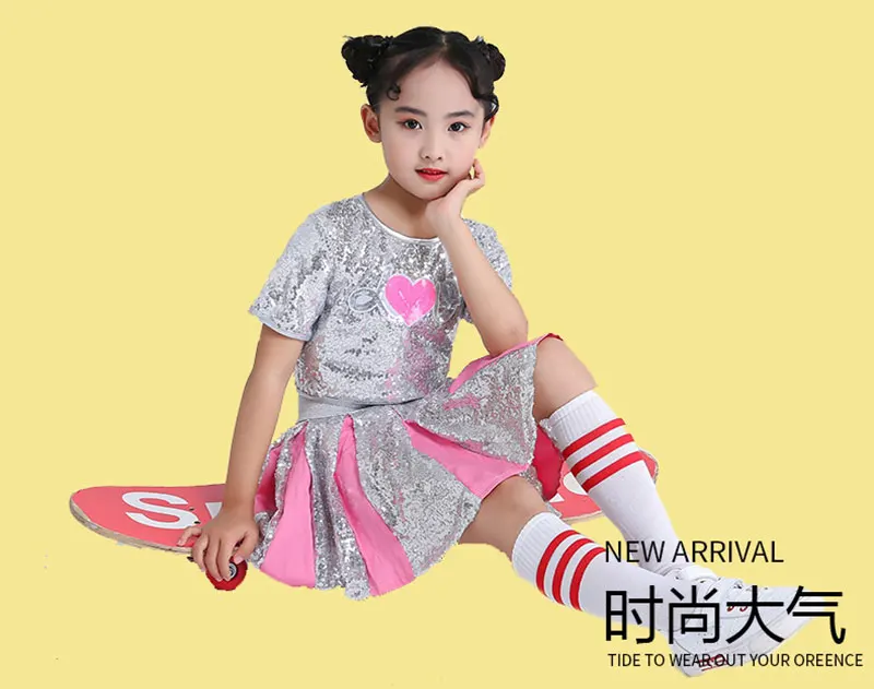 Girl Jazz Dance Costumes Kid Stage Dancing Sparkling Sequin Hip Hop for Girls Modern Ballroom Dance Child Cheerleading Costume
