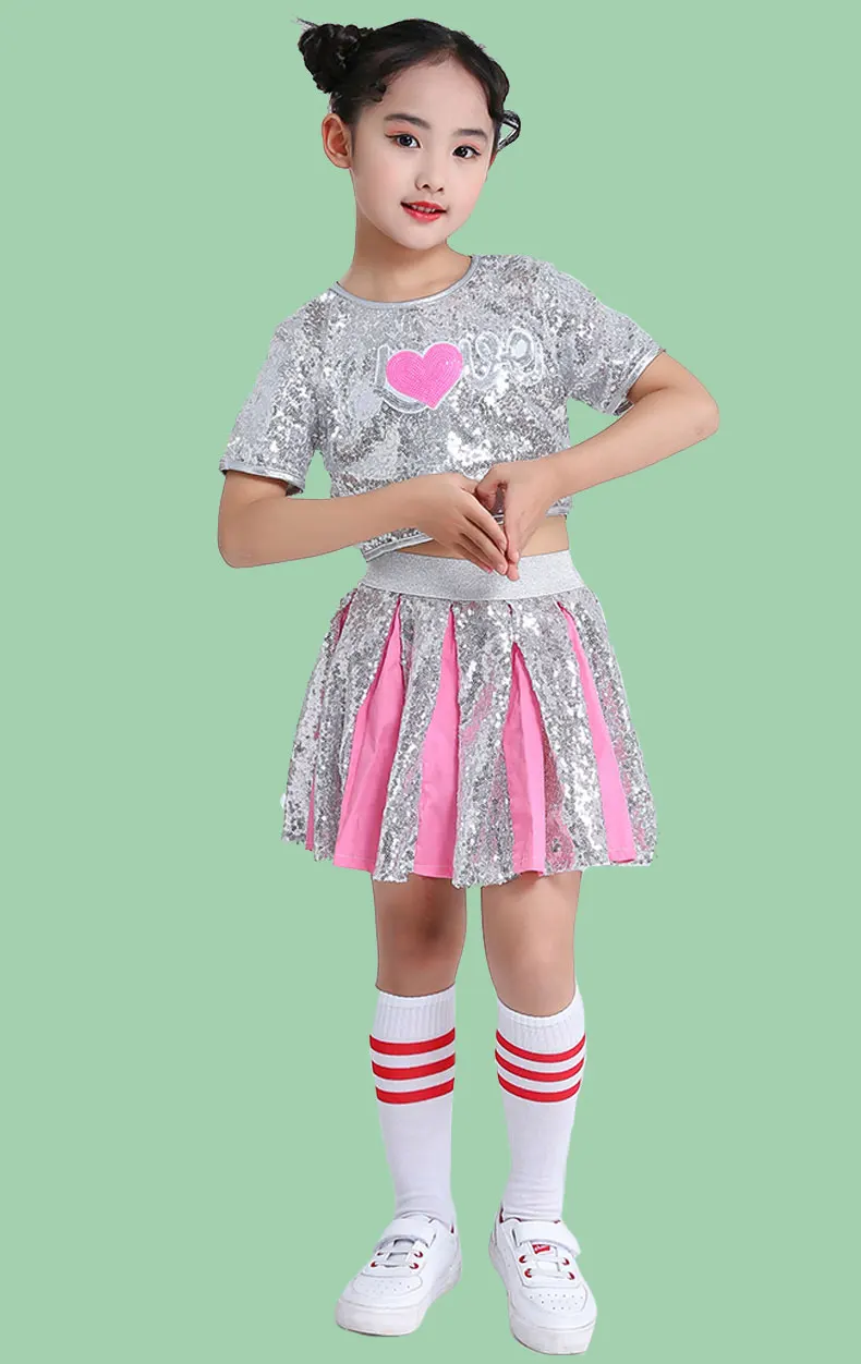 Girl Jazz Dance Costumes Kid Stage Dancing Sparkling Sequin Hip Hop for Girls Modern Ballroom Dance Child Cheerleading Costume