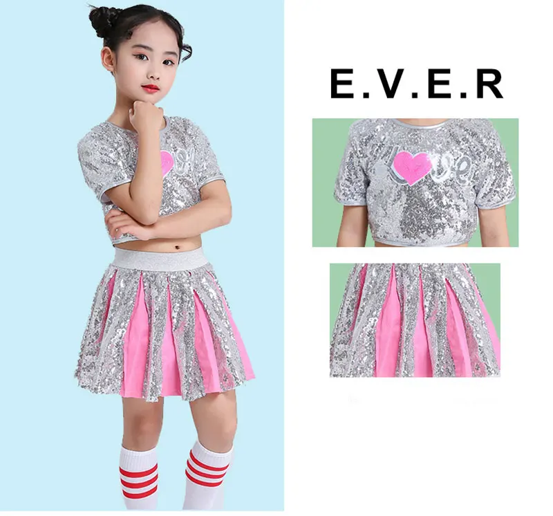 Girl Jazz Dance Costumes Kid Stage Dancing Sparkling Sequin Hip Hop for Girls Modern Ballroom Dance Child Cheerleading Costume