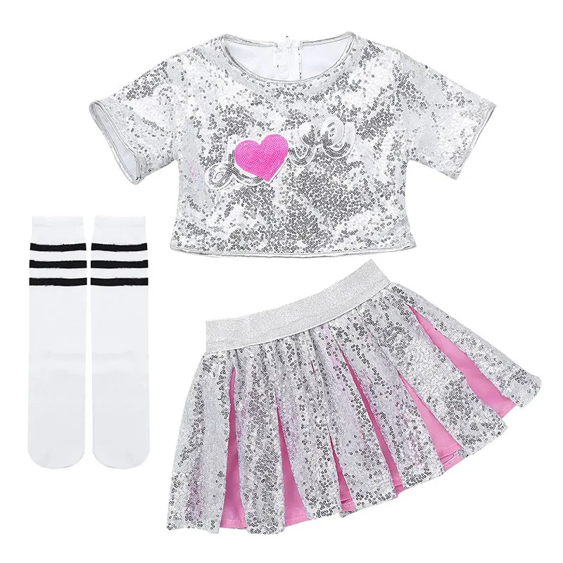 Girl Jazz Dance Costumes Kid Stage Dancing Sparkling Sequin Hip Hop for Girls Modern Ballroom Dance Child Cheerleading Costume