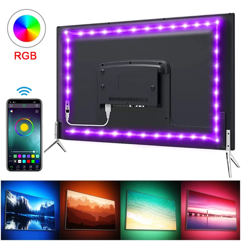RGB Led Strip Light Bluetooth App 5V USB Led Tape Flexible Ribbon Diode Tape for TV Backlight Gaming Room Decoration