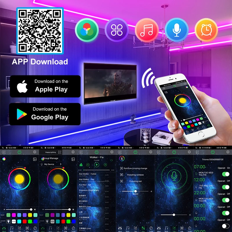 RGB Led Strip Light Bluetooth App 5V USB Led Tape Flexible Ribbon Diode Tape for TV Backlight Gaming Room Decoration