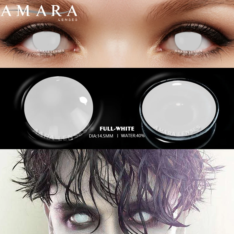 AMARA Cosplay Color Contact Lenses for Eyes Anime Eye Lens 1Pair White Black Lenses Contact Lenses Cosmetic Color Lens Eyes