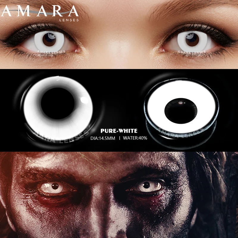 AMARA Cosplay Color Contact Lenses for Eyes Anime Eye Lens 1Pair White Black Lenses Contact Lenses Cosmetic Color Lens Eyes