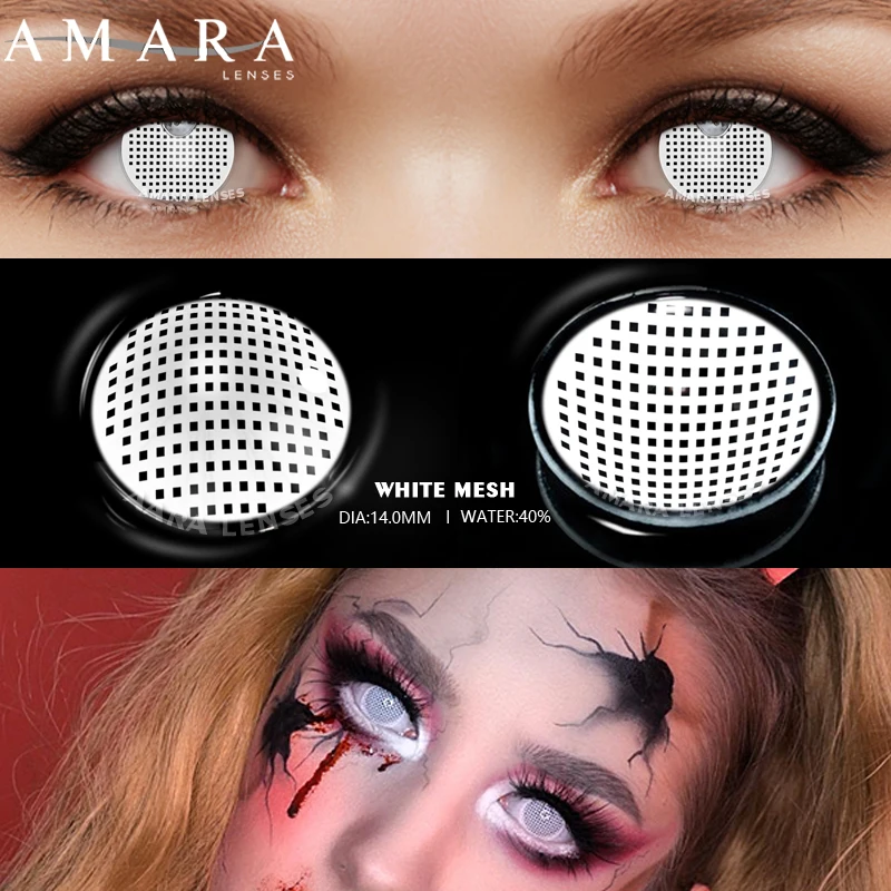AMARA Cosplay Color Contact Lenses for Eyes Anime Eye Lens 1Pair White Black Lenses Contact Lenses Cosmetic Color Lens Eyes