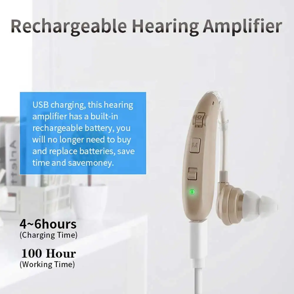 Bluetooth Hearing Aid Amplifiers USB Charge Hearing Aids Audifonos Sound Devices Volume Control Adjustable Tone Loss Ompensation