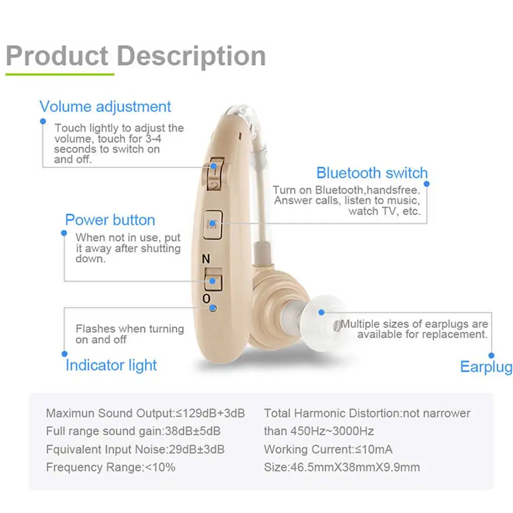 Bluetooth Hearing Aid Amplifiers USB Charge Hearing Aids Audifonos Sound Devices Volume Control Adjustable Tone Loss Ompensation