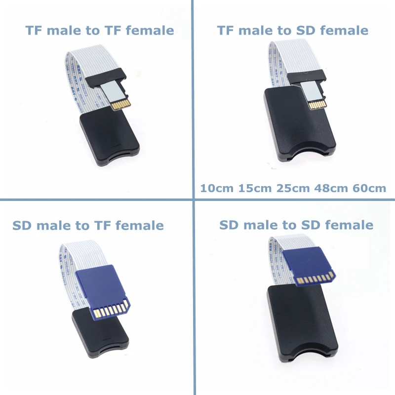 10cm 60cm TF Male Female To Micro SD Female Male Card Reader Extension Adapter Cable Extender For Car GPS Phone TV Camera