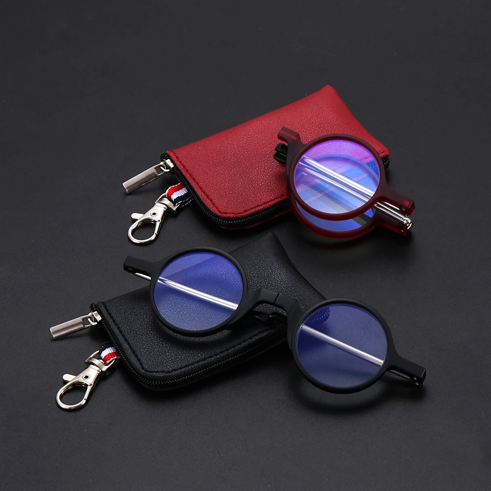 Portable Folding Anti Blue Light Reading Glasses With Case Women Men Round Presbyopia Eyeglasses Design Hyperopia Eyewear