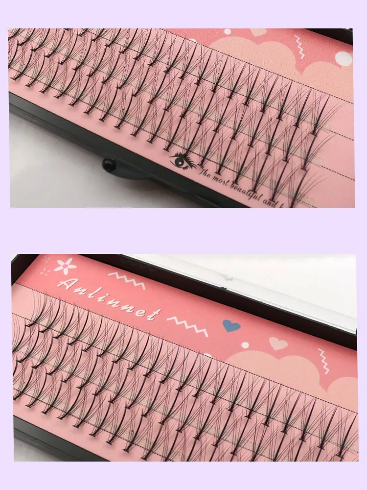 Anlinnet Professional Makeup 60 Clusters Personal Cluster Eyelash Single Tuft of M Sandwich Eyelash Grafting False Eyelashes