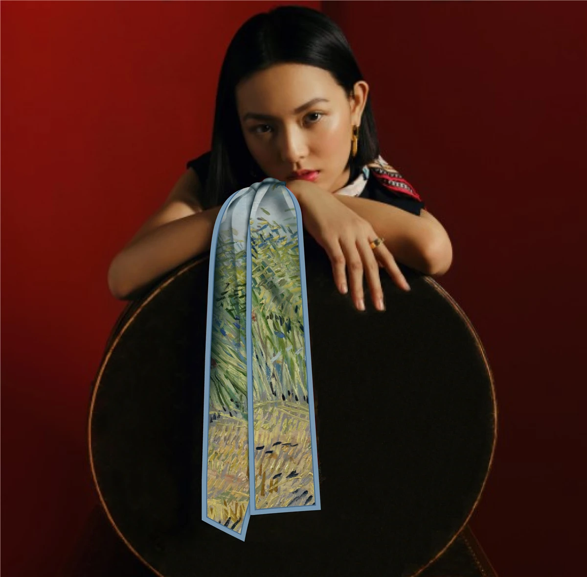 Van Gogh Oil Painting Scarf New Scarf Women Bag Hair Skinny Silk Scarves Designgn Foulard Neckerchief Headband For Ladies