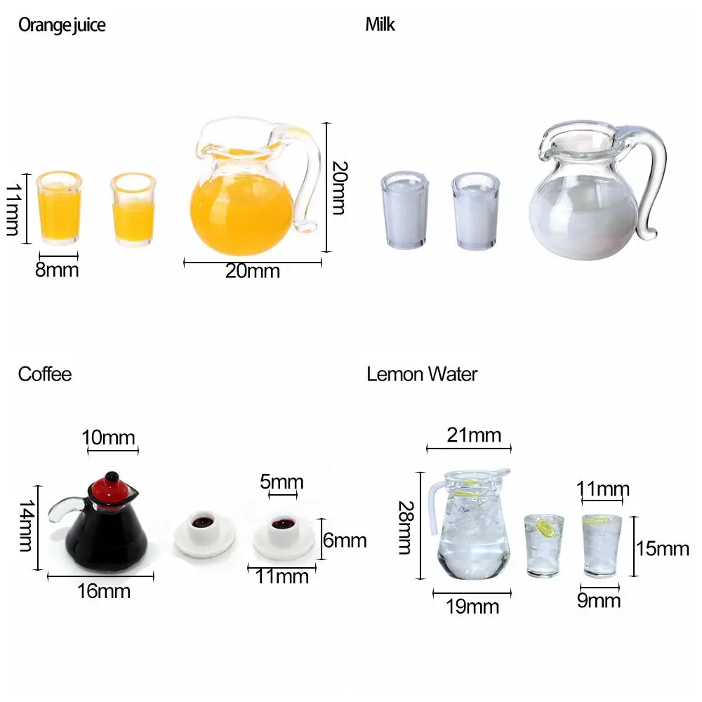 1/12 Scale Simulation Miniature Drinking Model Drinks Jug Cup Coffee Milk Lemon Water Orange Juice Doll Accessories