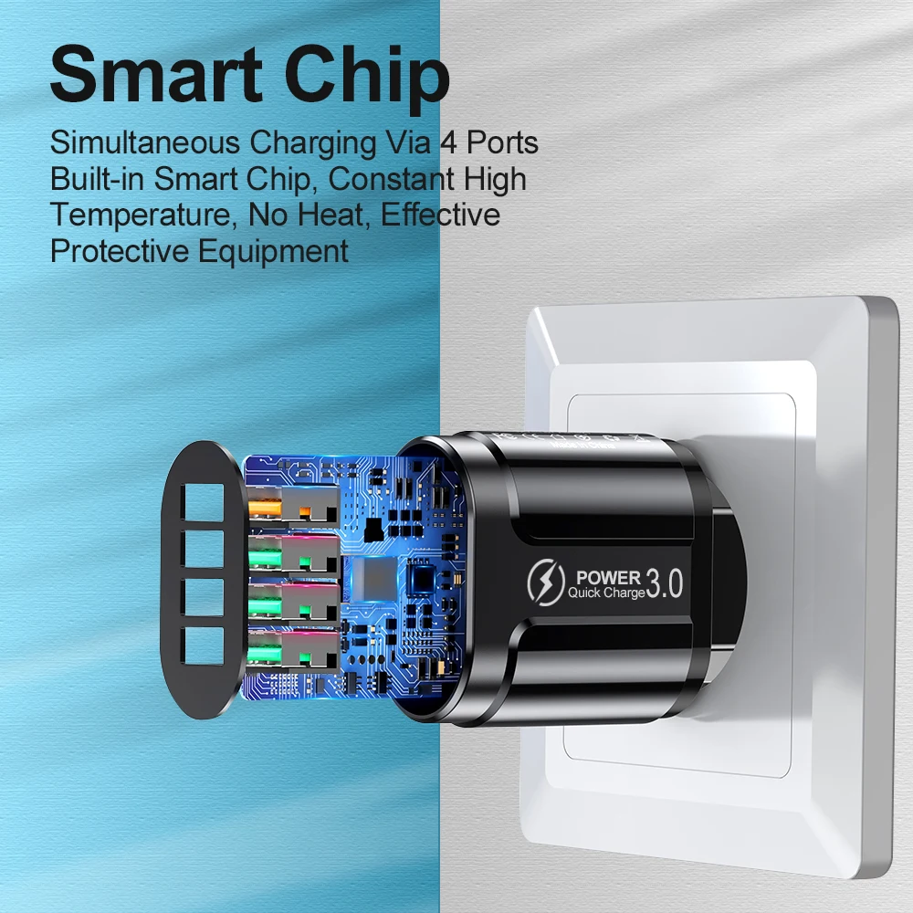 Vumpach 4 Ports USB Fast Charger Quick Charge 3.0 48W Wall Mobile Phone Fast Charging For iPhone Samsung Xiaomi Adapter Travel