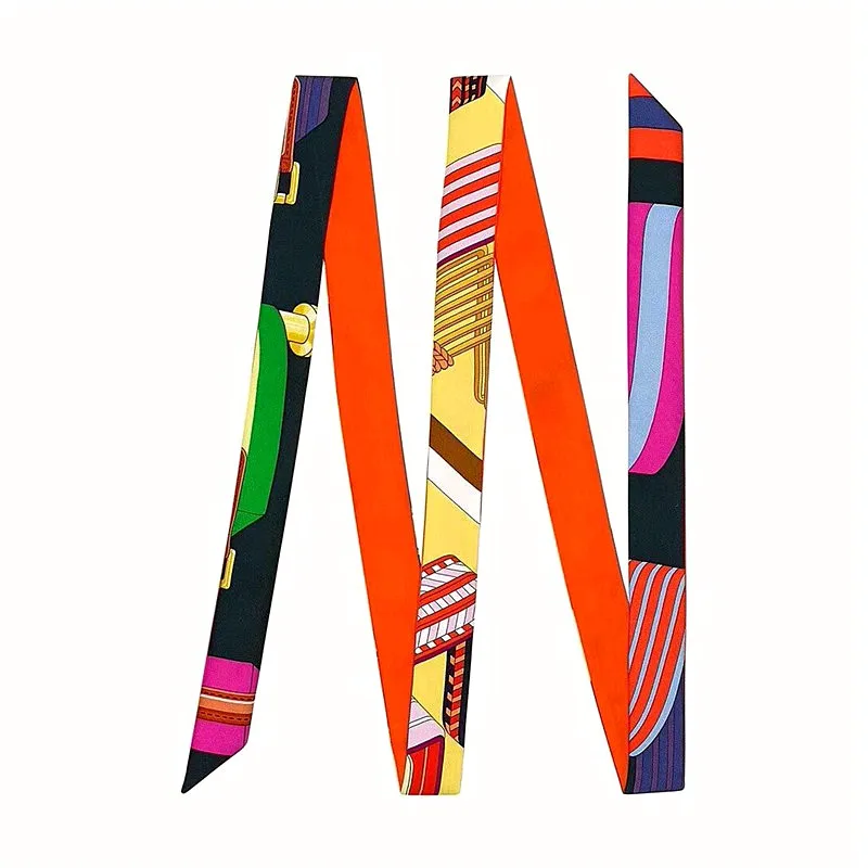 New Fashion Brand Scarf Women Hair Scarf Female Belt Design Skinny Bag Scarves For Ladies Silk Scarf Tie Bag Ribbons