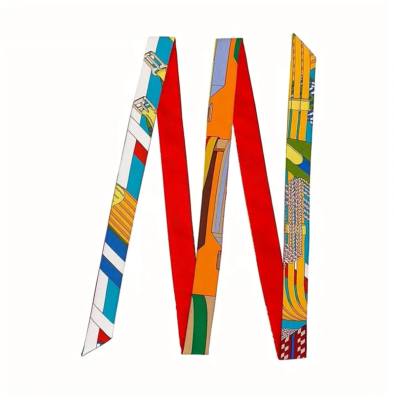 New Fashion Brand Scarf Women Hair Scarf Female Belt Design Skinny Bag Scarves For Ladies Silk Scarf Tie Bag Ribbons
