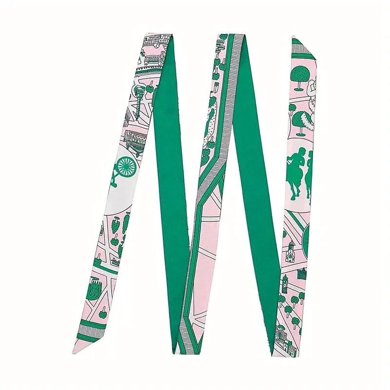 New Fashion Brand Scarf Women Hair Scarf Female Belt Design Skinny Bag Scarves For Ladies Silk Scarf Tie Bag Ribbons