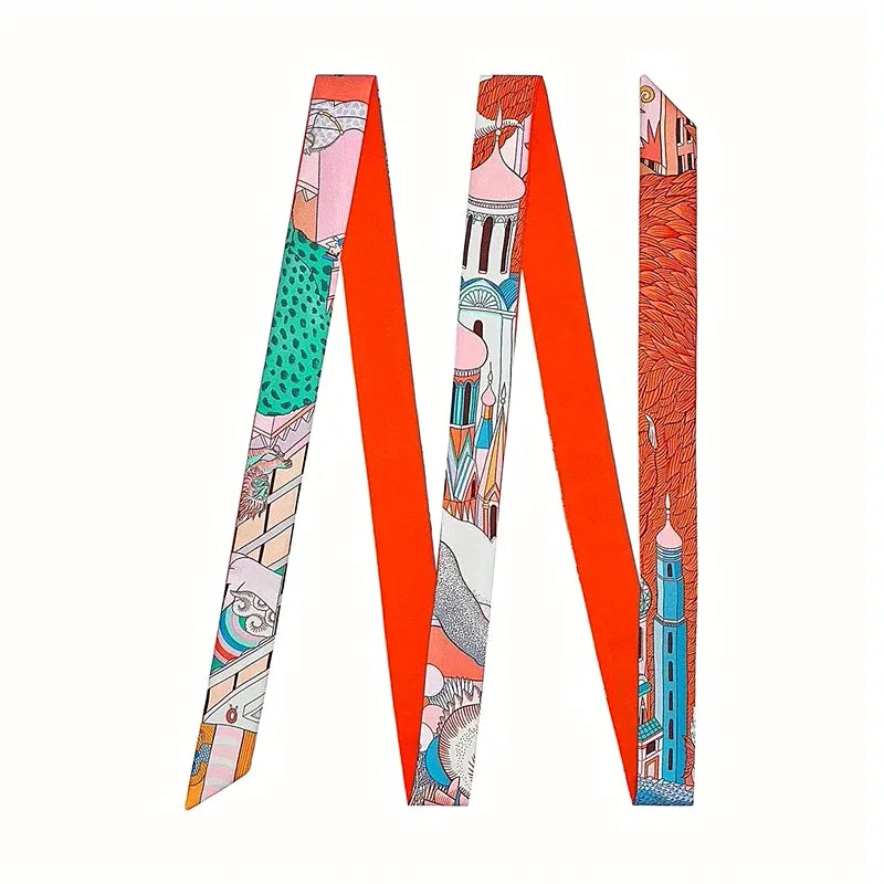 New Fashion Brand Scarf Women Hair Scarf Female Belt Design Skinny Bag Scarves For Ladies Silk Scarf Tie Bag Ribbons