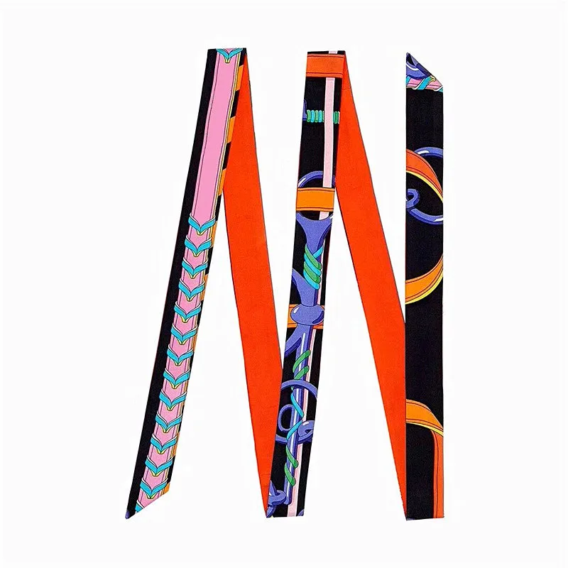 New Fashion Brand Scarf Women Hair Scarf Female Belt Design Skinny Bag Scarves For Ladies Silk Scarf Tie Bag Ribbons