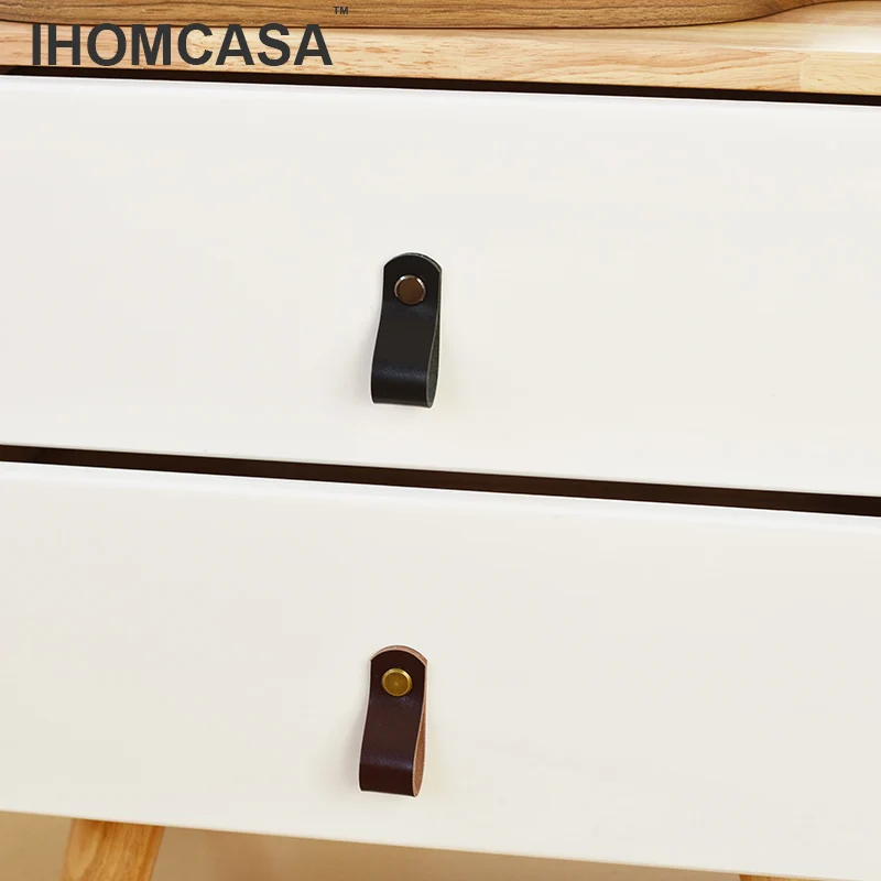 IHOMCASA Brass Furniture Cabinet Handle Drawer Door Knobs Kitchen Dresser Wardrobe Handle Cupboard Brown Leather Cabinet Pull