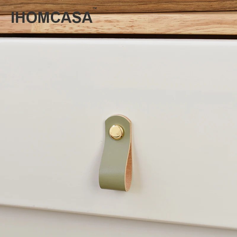 IHOMCASA Brass Furniture Cabinet Handle Drawer Door Knobs Kitchen Dresser Wardrobe Handle Cupboard Brown Leather Cabinet Pull