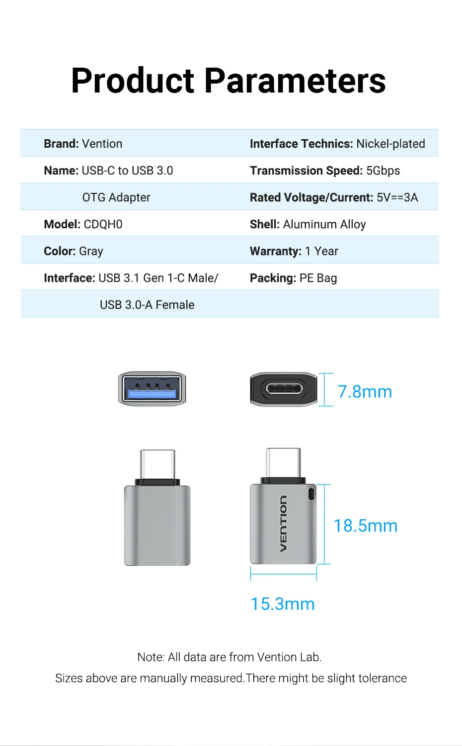 Vention USB C Adapter Type C Male to USB 3.0 2.0 Female OTG Cable for Macbook Pro Huawei Mate 30 Samsung S10 USB OTG Connector