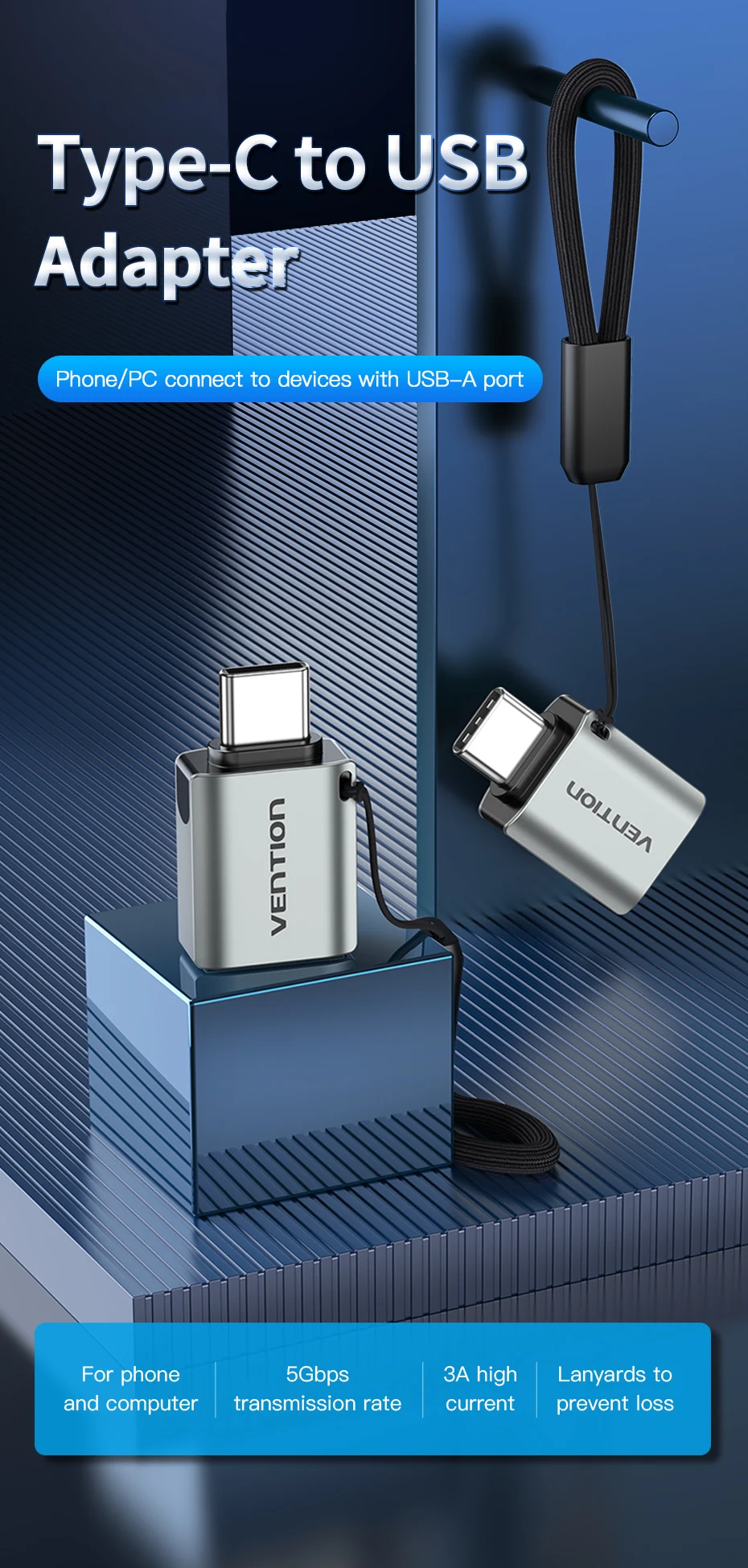 Vention USB C Adapter Type C Male to USB 3.0 2.0 Female OTG Cable for Macbook Pro Huawei Mate 30 Samsung S10 USB OTG Connector