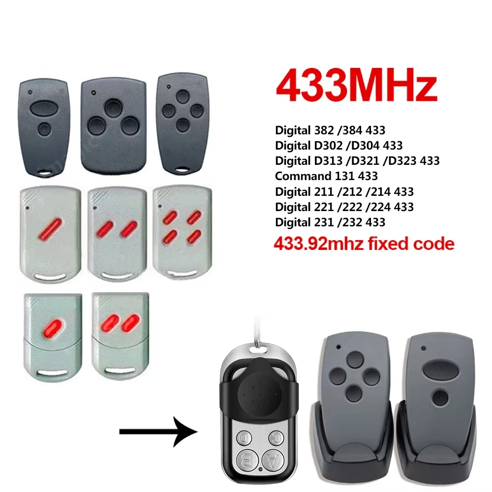 Clone Garage Door Remote 868 MHz / 433MHz For Digital D302 D304 D313 433 D323 D382 D384 131 868 Command 211 212 214 221
