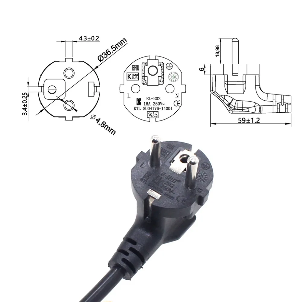 CEE7/7 to IEC C13 Power Cords, 10A/16A, 250V, H05VV-F 0.75mm Cable ,Short Schuko to C13 Power cord,1ft/30cm