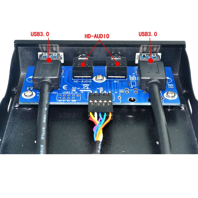 2 Port USB 3.0 Hub Splitter HD Audio 3.5mm Earphone Jack Mic Interface Front Panel Bracket Adapter for PC 20 Pin 3.5" Floppy Bay