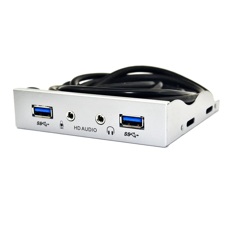 2 Port USB 3.0 Hub Splitter HD Audio 3.5mm Earphone Jack Mic Interface Front Panel Bracket Adapter for PC 20 Pin 3.5" Floppy Bay
