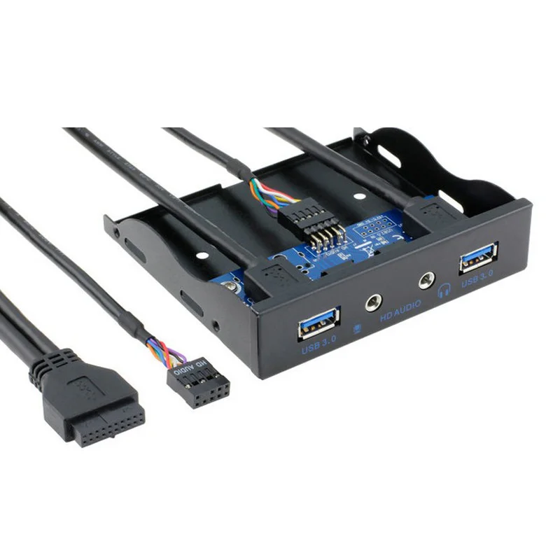 2 Port USB 3.0 Hub Splitter HD Audio 3.5mm Earphone Jack Mic Interface Front Panel Bracket Adapter for PC 20 Pin 3.5" Floppy Bay
