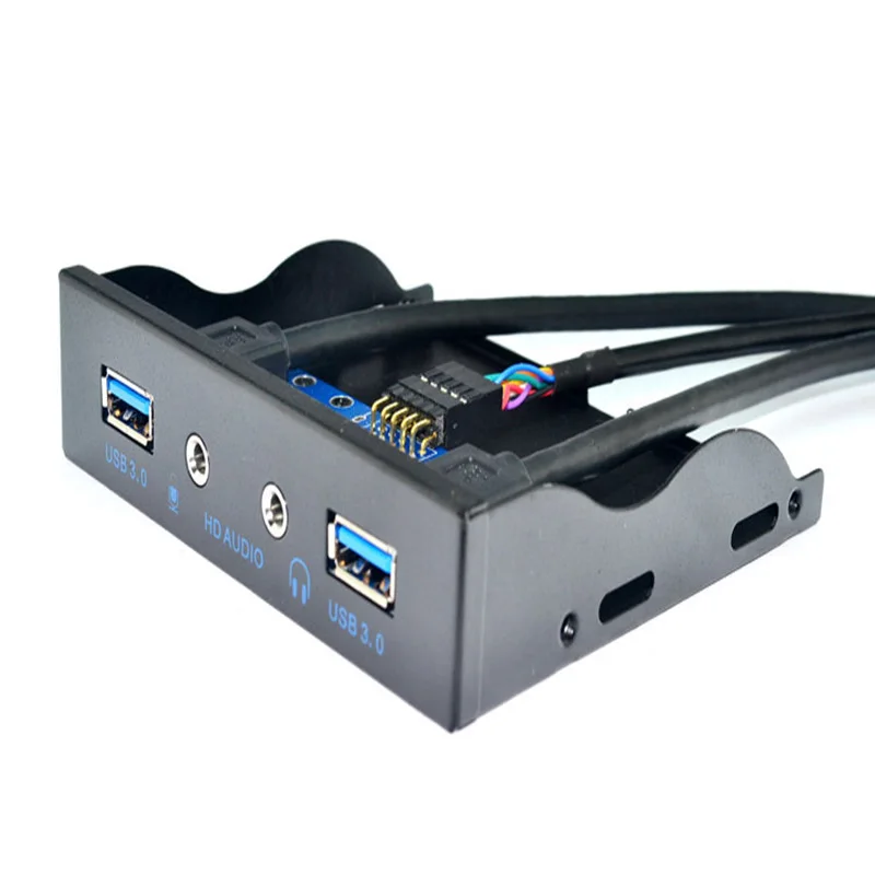 2 Port USB 3.0 Hub Splitter HD Audio 3.5mm Earphone Jack Mic Interface Front Panel Bracket Adapter for PC 20 Pin 3.5" Floppy Bay