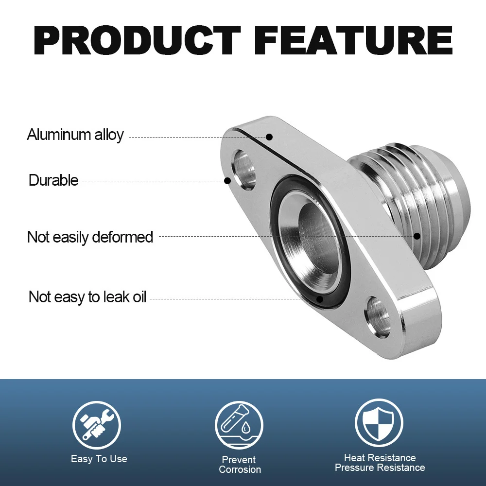 Turbo Timer Oil Drain Flange AN10 Bolt Distance 38mm Fits MHI TD02~TD06 / IHI RHF4 RHB4 RHB5 KKK K03 K04 Bolts Silver