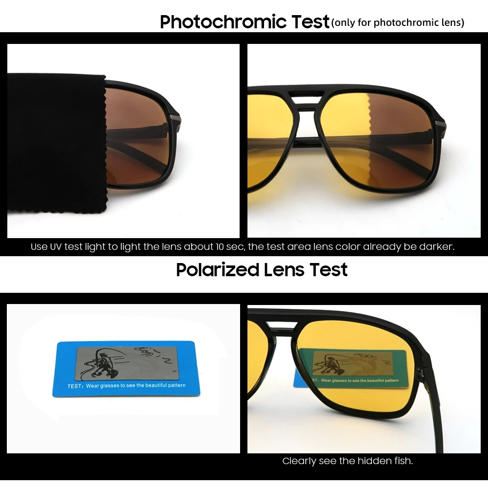 VIVIBEE Men Polarized Day Night Vision Glasses Retro Color Changing Square Oversized Yellow Goggles Women Driving Shades
