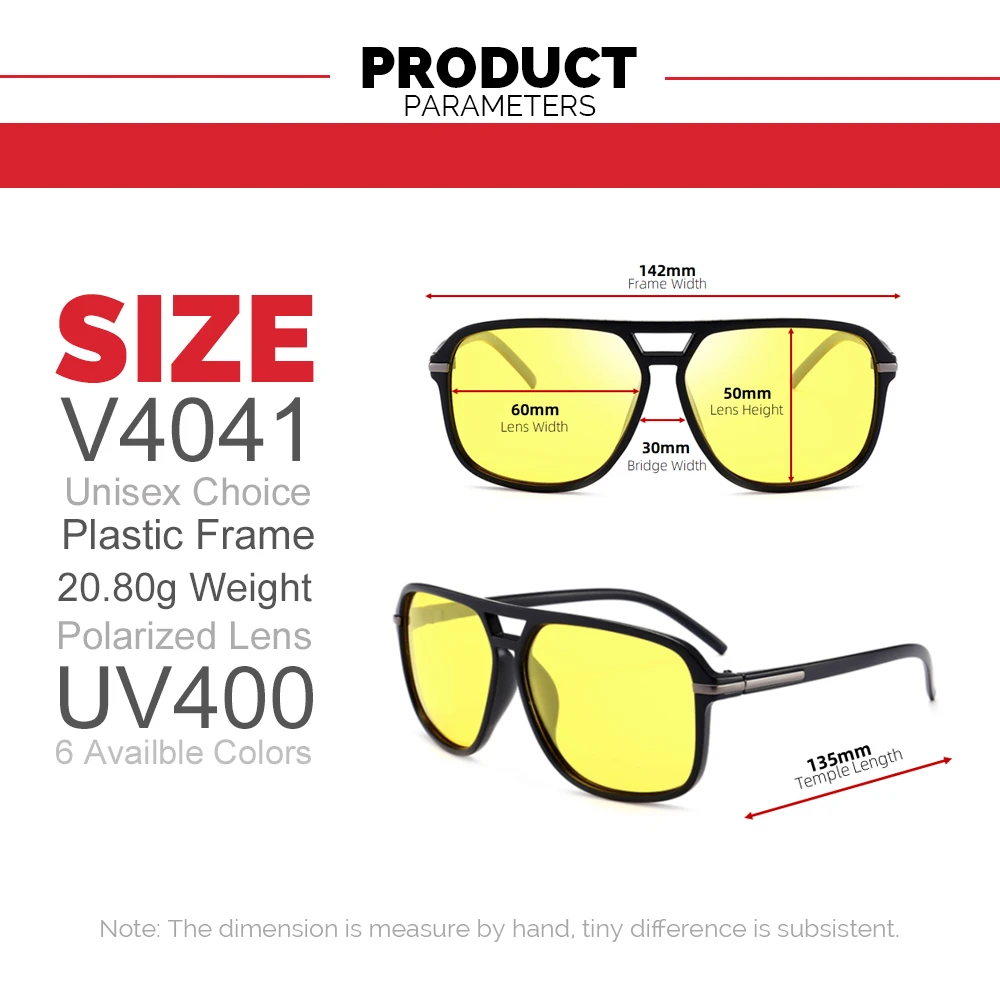 VIVIBEE Men Polarized Day Night Vision Glasses Retro Color Changing Square Oversized Yellow Goggles Women Driving Shades