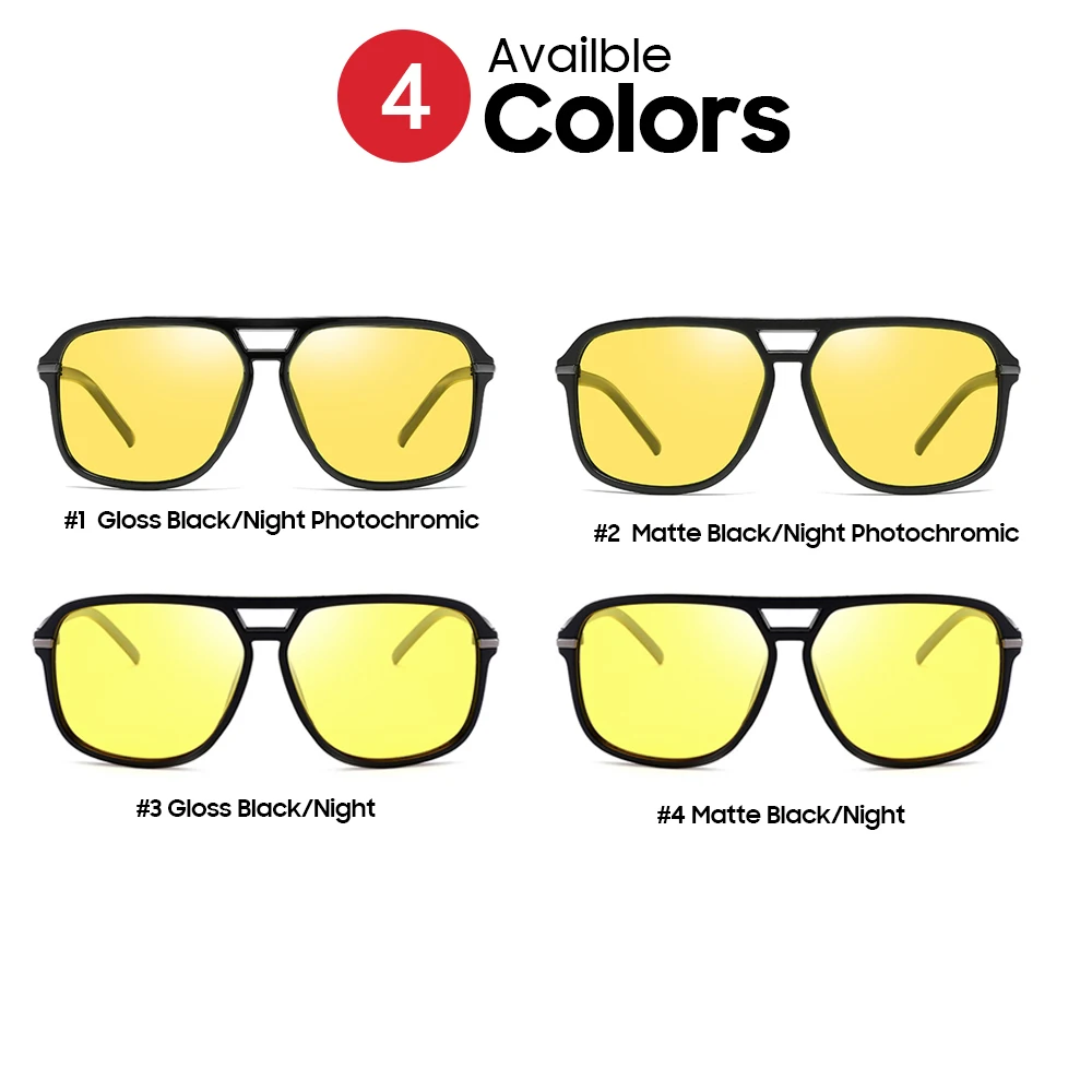 VIVIBEE Men Polarized Day Night Vision Glasses Retro Color Changing Square Oversized Yellow Goggles Women Driving Shades