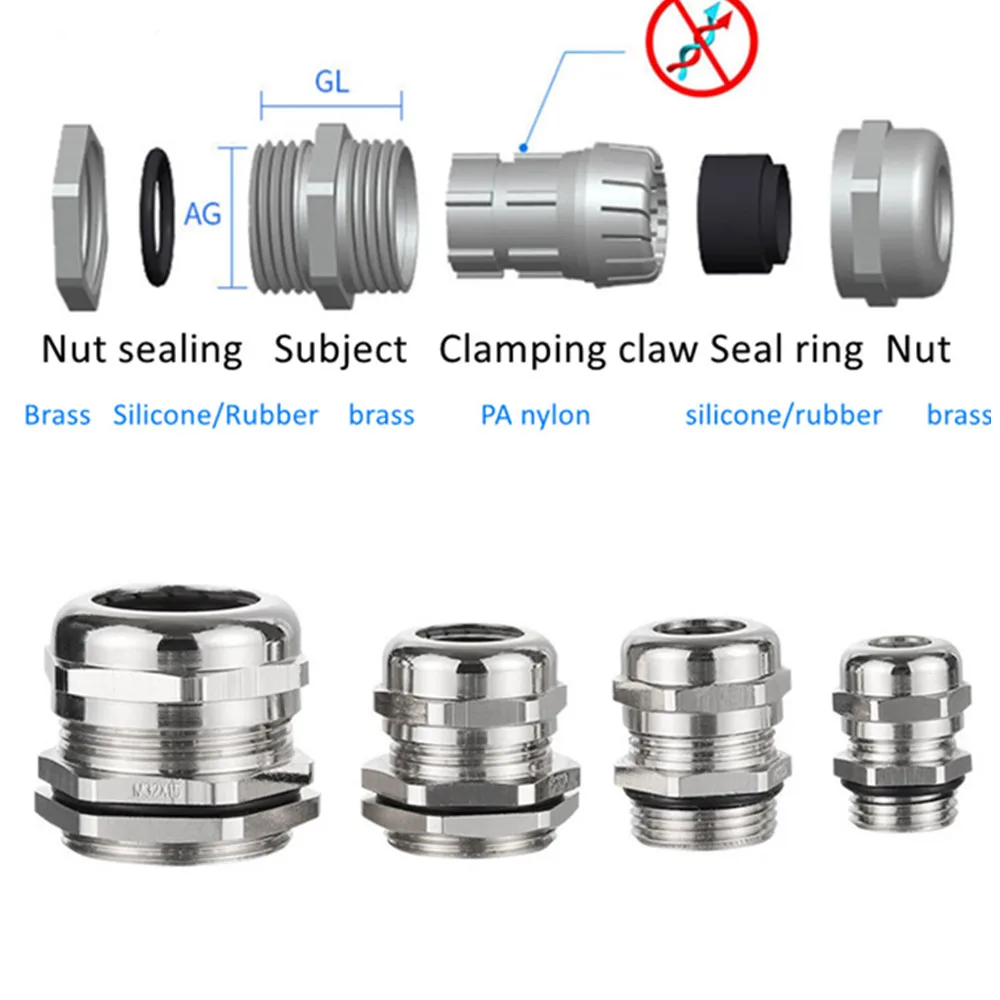 1Pcs Waterproof Cable Gland 304 Stainless Steel Glands IP68 PG7 PG9 M12 M16 Metal Joint PG13.5 M20*1.5 Cable Fixing Seal Joint
