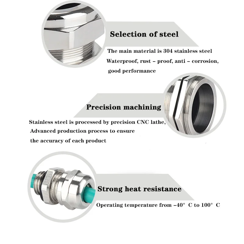 1Pcs Waterproof Cable Gland 304 Stainless Steel Glands IP68 PG7 PG9 M12 M16 Metal Joint PG13.5 M20*1.5 Cable Fixing Seal Joint