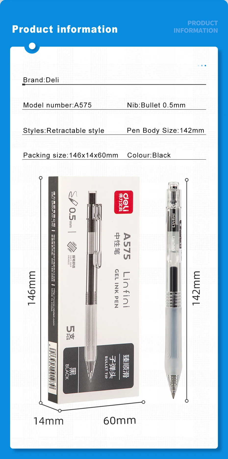 Deli Gel Pen 0.5mm Press Retractable Bullet Ballpoint Pens Simple Style Apply To For School Office Writing Stationery Supplies