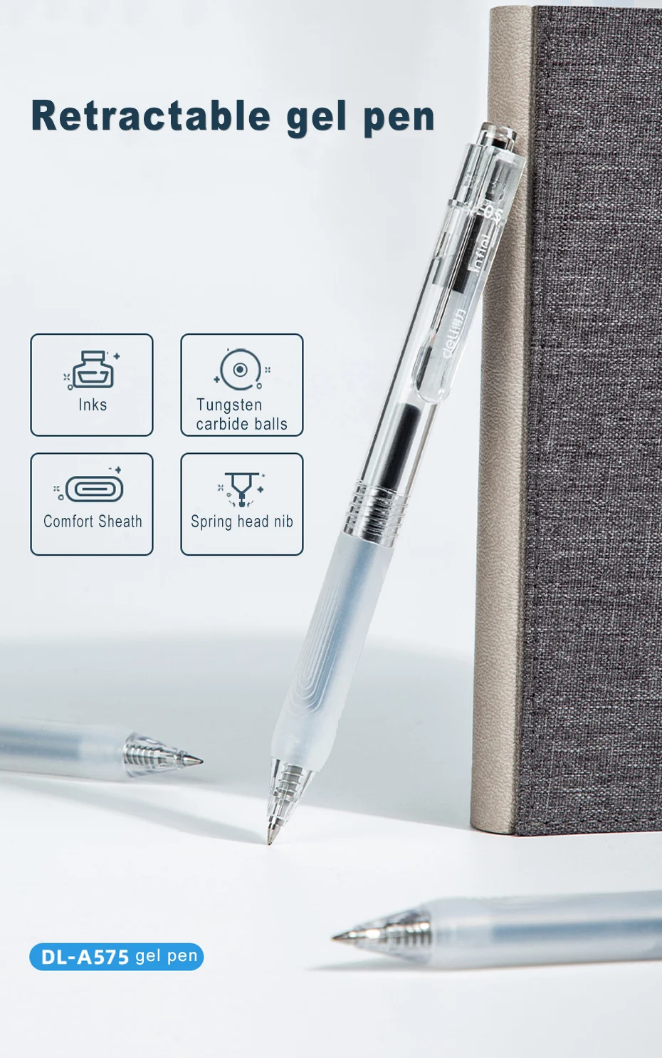 Deli Gel Pen 0.5mm Press Retractable Bullet Ballpoint Pens Simple Style Apply To For School Office Writing Stationery Supplies