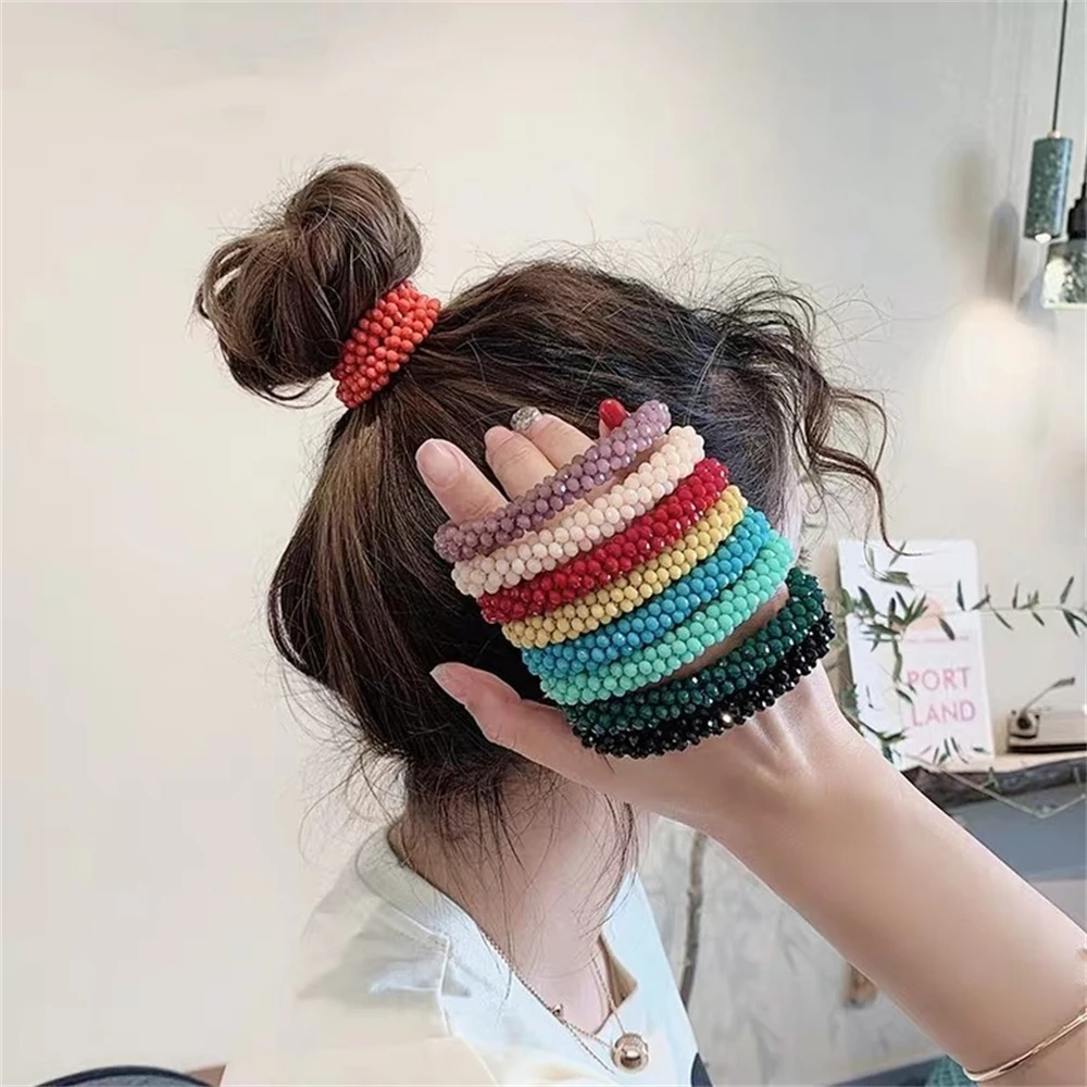 New Glitter Crystal Beads Hair Rope for Women Ponytail Scrunchies Elastic Hair Bands Beaded Rubber Hairband Hair Accessories