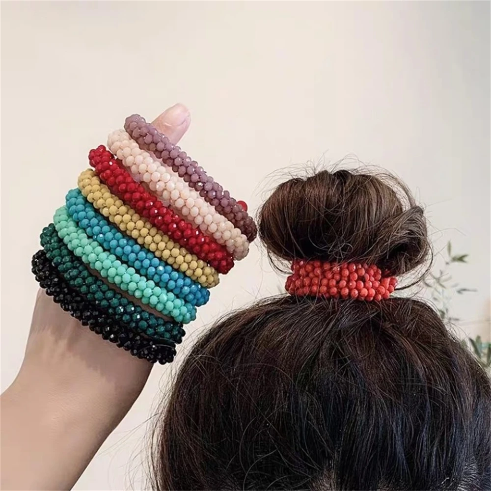 New Glitter Crystal Beads Hair Rope for Women Ponytail Scrunchies Elastic Hair Bands Beaded Rubber Hairband Hair Accessories