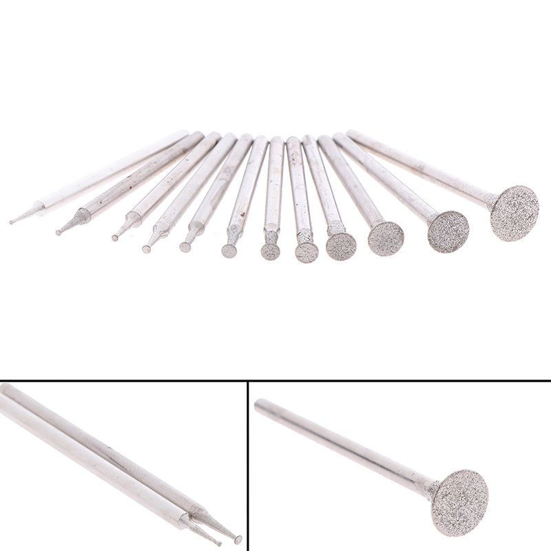 12Pcs 2.3 Shank Diamond Grinding Burr Needle Point Engraving Carving Polishing Glass Jade Stone Drill Bit Rotary Tool Set