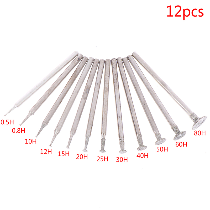 12Pcs 2.3 Shank Diamond Grinding Burr Needle Point Engraving Carving Polishing Glass Jade Stone Drill Bit Rotary Tool Set