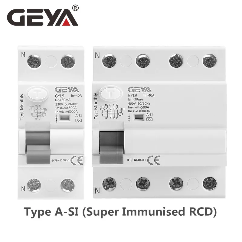 GEYA GYL9 A-SI Type Time Delayed RCD RCCB ELCB Electromagnetic Circuit Breaker 2P 4P 40A 63A 30mA Type A-SI Super Immunised