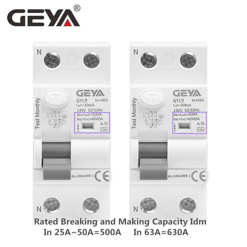 GEYA GYL9 A-SI Type Time Delayed RCD RCCB ELCB Electromagnetic Circuit Breaker 2P 4P 40A 63A 30mA Type A-SI Super Immunised