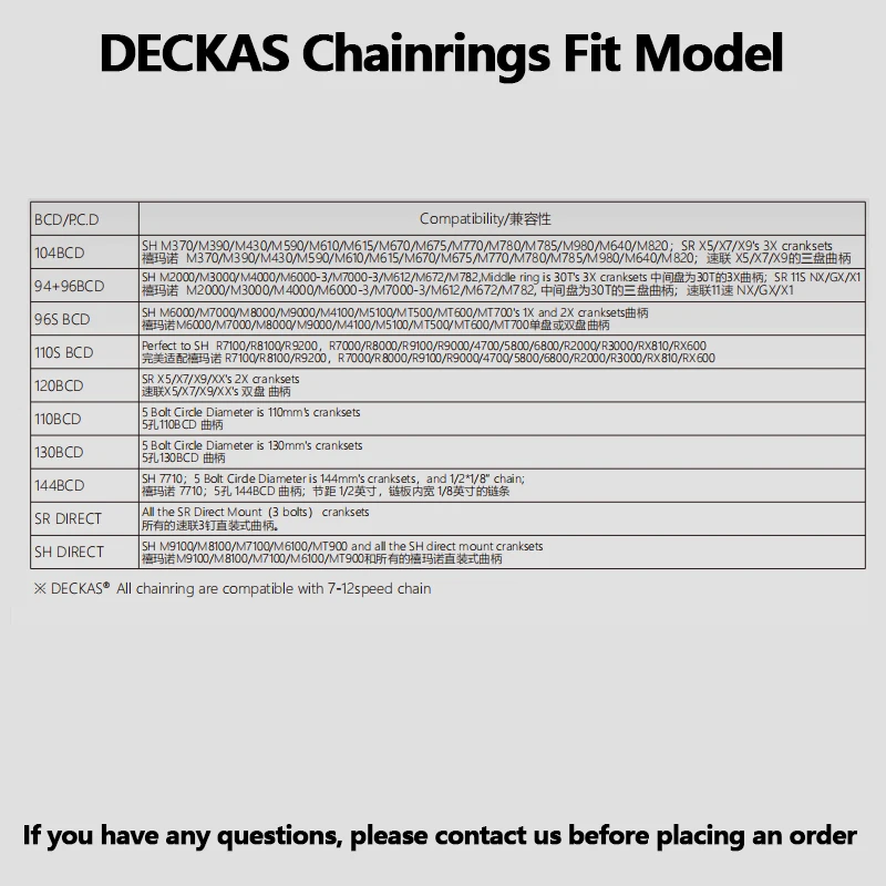 Deckas 144BCD Chainring 44T 46T 48T 50T 52T 54T 56T Single Chainring Large Teeth For TMB Bike