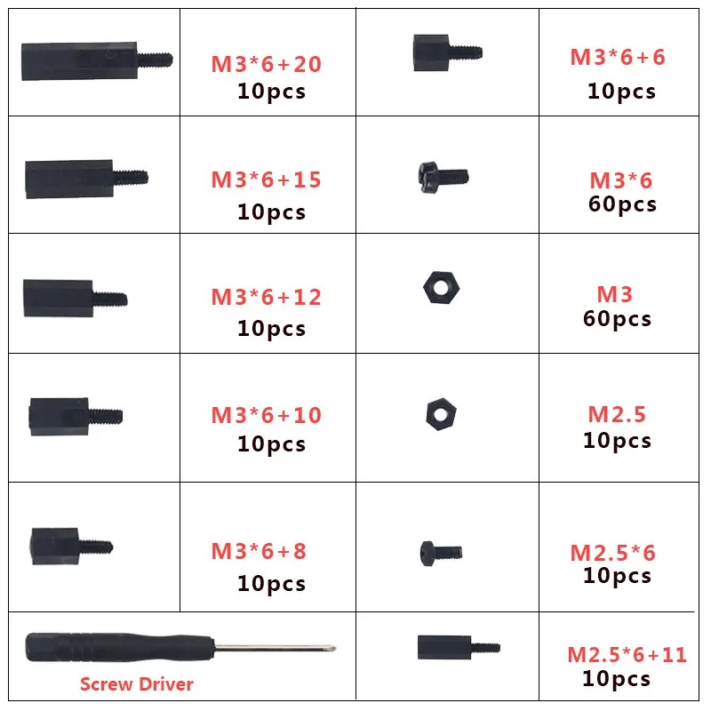 210pcs Screw Kit for Raspberry Pi Black Nylon Plastic Screws Nuts for Raspberry Pi M2.5 M3 for Raspberry Pi 4 Case Accessories